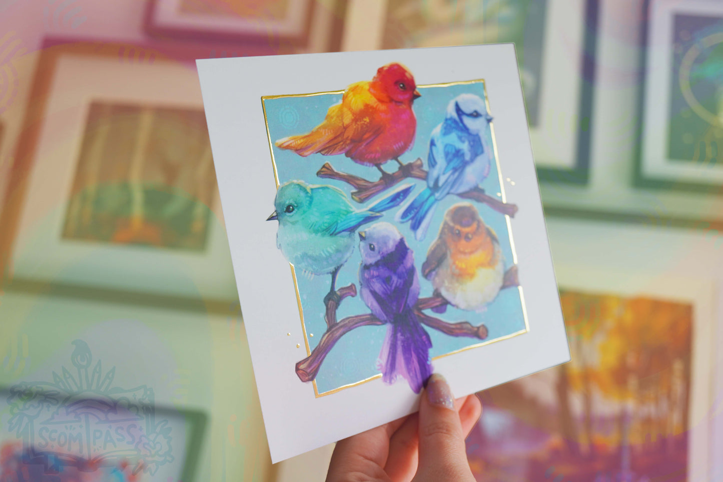 Rainbow Birds - Gold / Silver Foil Print