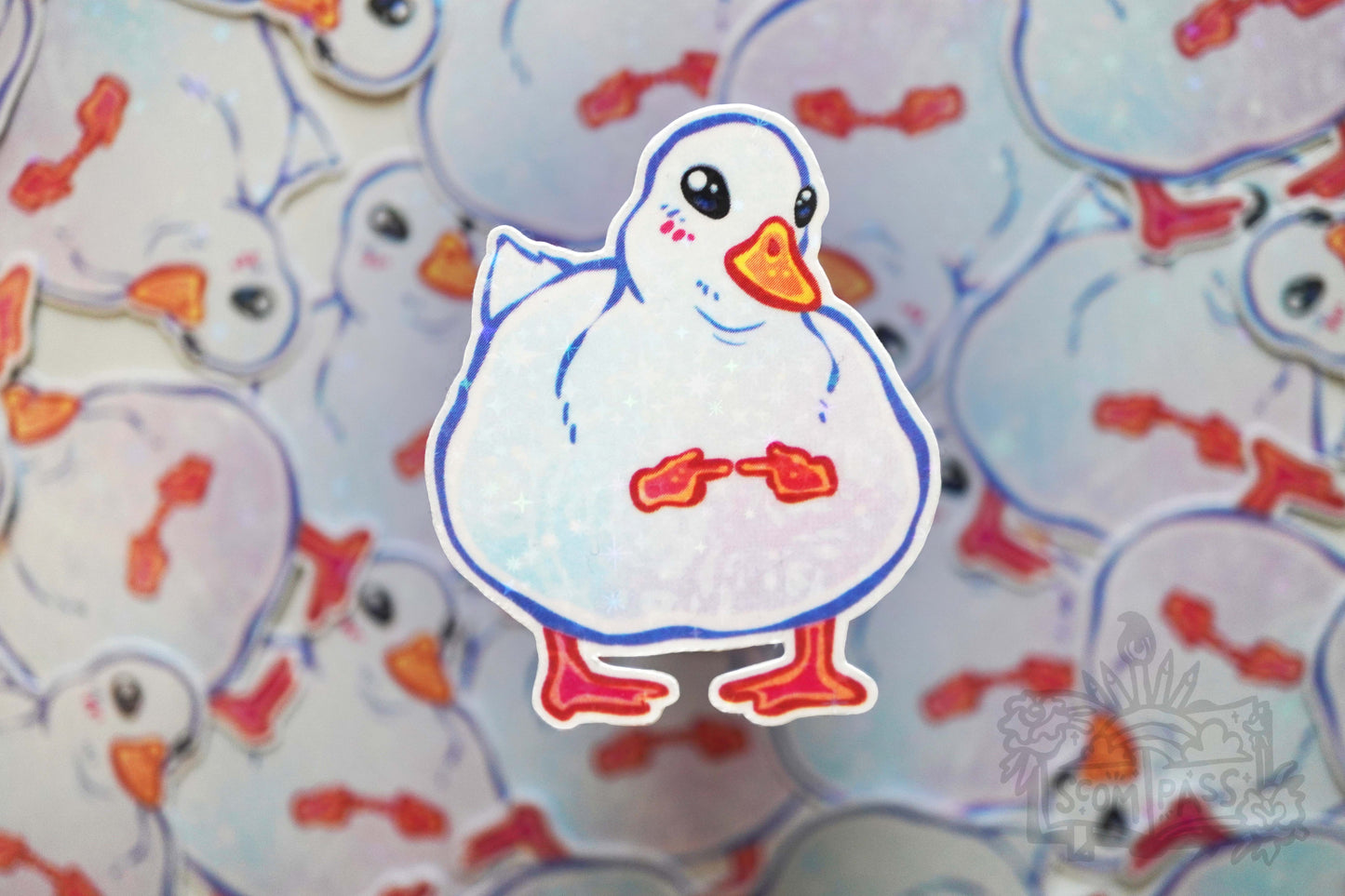 Shy Duck - Big Glitter Sticker
