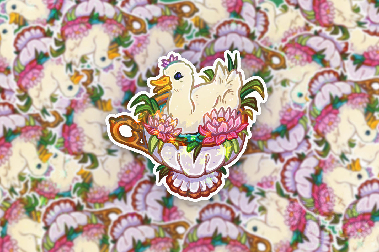 Duck in a Cup - Big Glitter Sticker