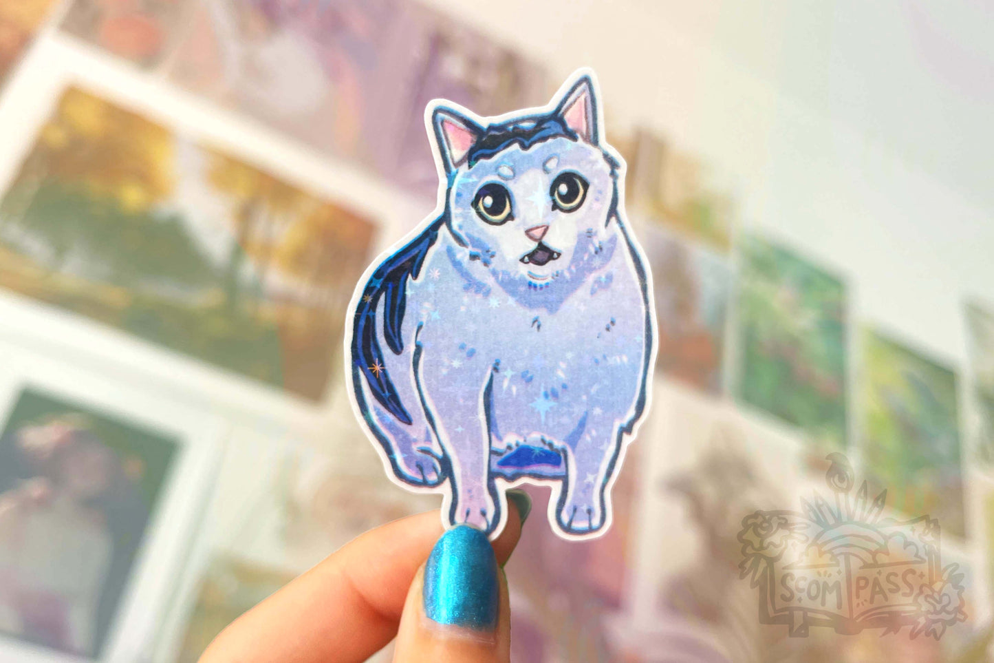 Confused Cat - Big Glitter Sticker