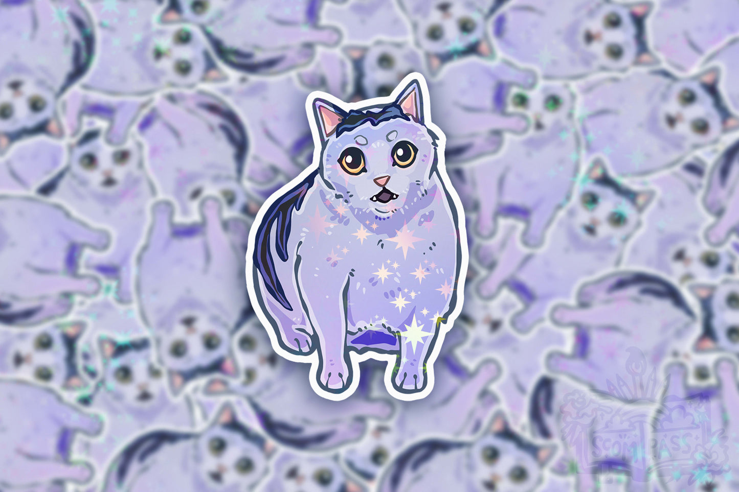 Confused Cat - Big Glitter Sticker