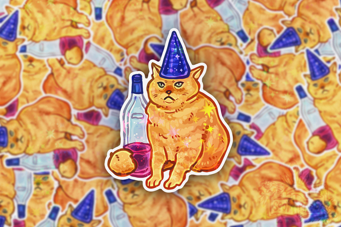Party Cat - Big Glitter Sticker