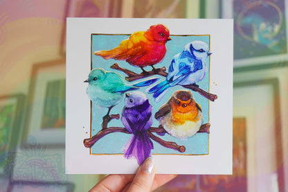 Rainbow Birds - Gold / Silver Foil Print