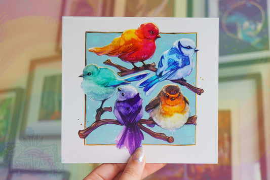 Rainbow Birds - Gold / Silver Foil Print