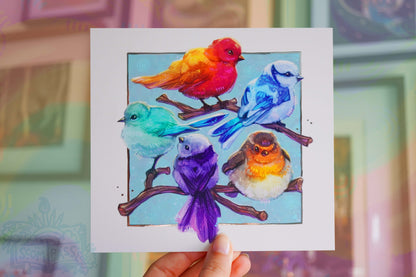 Rainbow Birds - Gold / Silver Foil Print