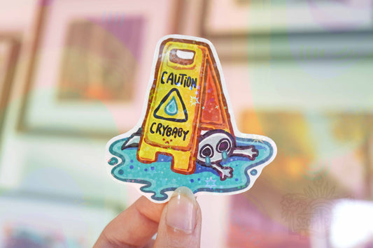 Caution Crybaby - Big Glitter Sticker