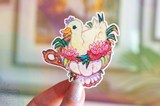 Duck in a Cup - Big Glitter Sticker