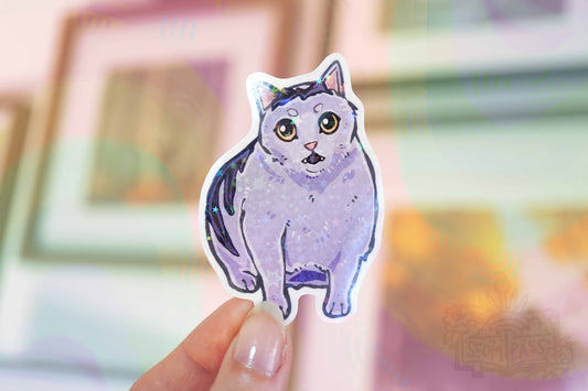 Confused Cat - Big Glitter Sticker